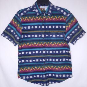 Vintage Backroad Blues Shirt Womens Small Striped Geometric Aztec Western